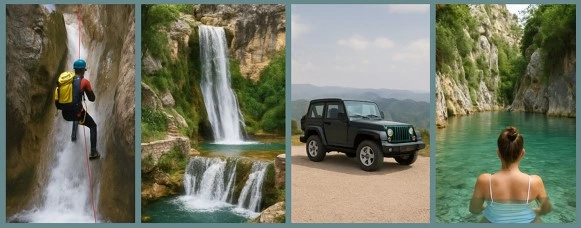 Abenteuer und Natur in Valencia: Canyoning, Jeep-Touren in den Bergen, Thermalquellen.