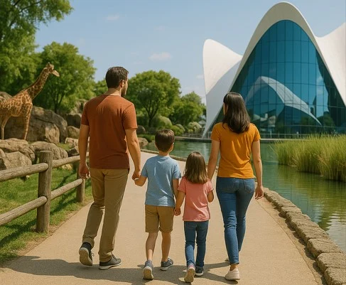 Familie mit Kindern im Bioparc und Oceanogràfic Valencia