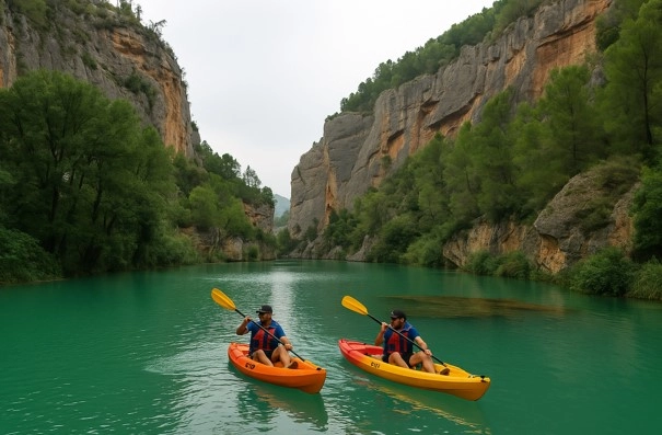 Fluss in Montanejos mit zwei Kajakfahrern