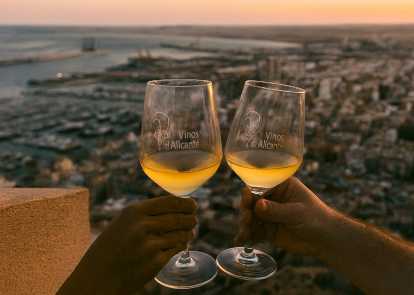 Anstoßen mit Alicante-Wein auf der Burg Santa Bárbara