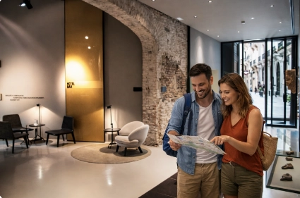 Touristen im Inneren des Hotels Caro in Valencia