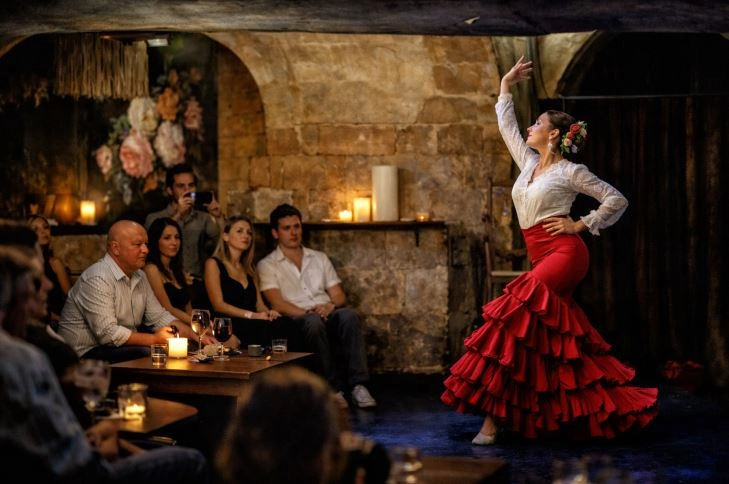 Tourists watching a flamenco show at Alicante’s Marbeuf Palace.