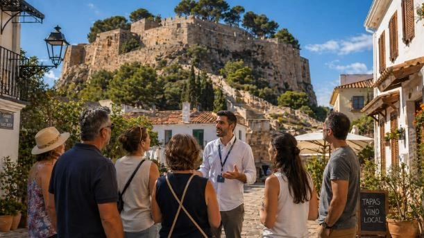 Touristen mit Reiseführer bei einer Besichtigung von Dénia