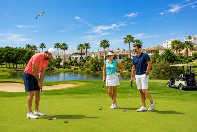Touristen beim Golfspielen in Alicante